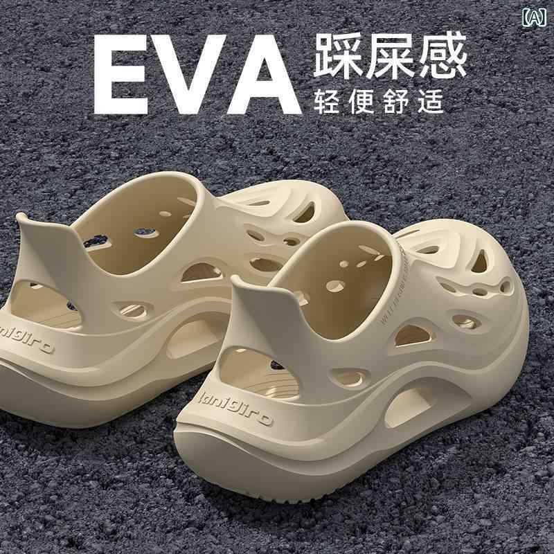 乐天商城 - メンズ 洞洞靴 包頭 2025 夏 男性用 屋外 運動 ビーチ 滑り止め サンダル EVA素材 透気 丸頭 4cmヒール セットオン スポーツスタイル 普通厚 グレー ブラック ベージュ系