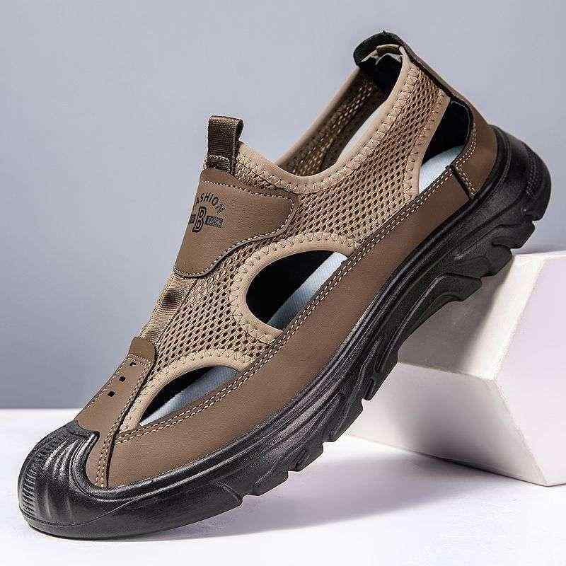 メンズサンダル 男性用 夏季 透気 防滑 網布 超繊維皮革 PU底 包頭 セットオン グレー ブラック ブラウン 軽量 快適 歩きやすい 屋外 車用 ビーチ ウォーターシューズ カジュアル シューズ 普段使い