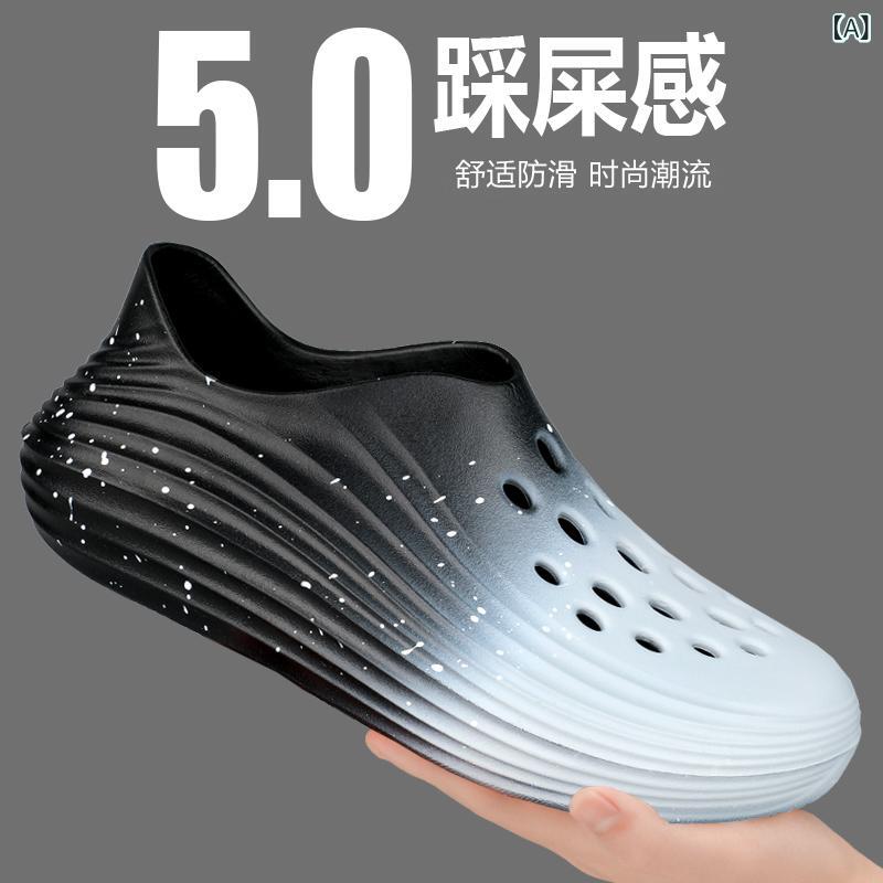 メンズ 洞洞サンダル 超軽量 EVA 素材 ビーチサンダル 透気性 抜群 夏用 クッション性 高い 川遊び シューズ ハイキング シューズ 男性用 足元 リラックス ラウンドトゥ デザイン グラデーション カラー フラットソール セットオン スタイル ミ