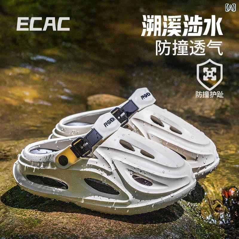 メンズサンダル 厚底 防滑 透気 EVA素材 包頭デザイン 夏秋用 増高タイプ シンプルカラー 軽量 耐摩耗 ストリーム ビーチ ドライブ 外履き セットオンスタイル 尖頭形状 平底 5cmヒール 青春カジュアル 純色パターン 加厚ソール 注塑加工 セッ