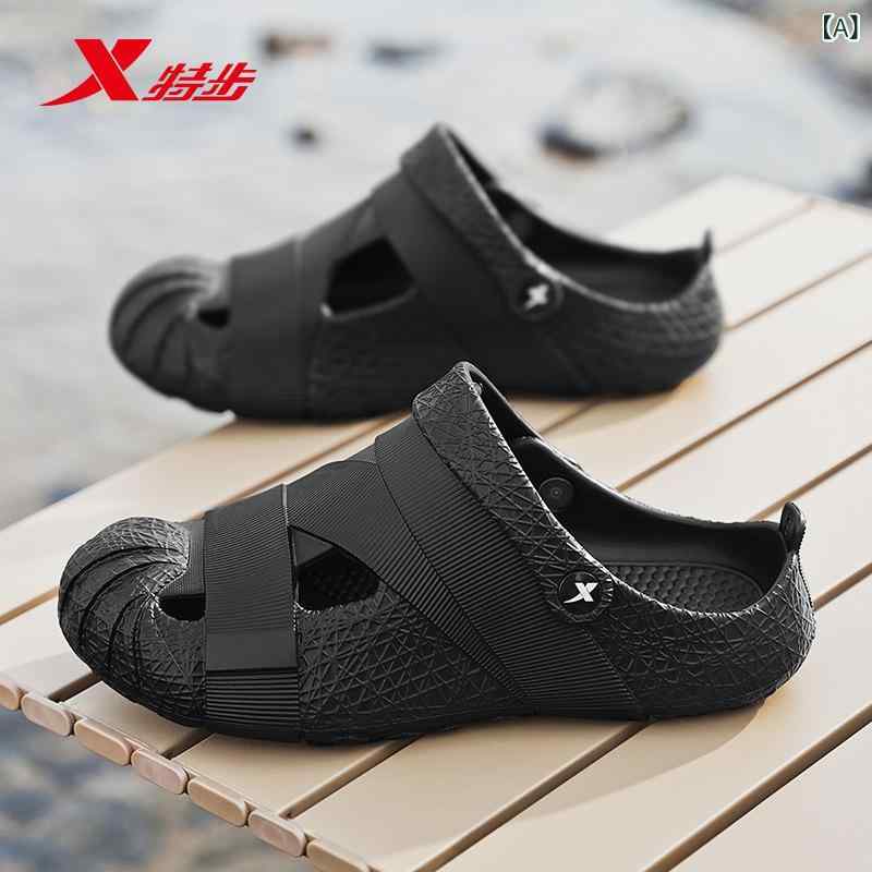 Sports Sandal - メンズ 洞洞シューズ 夏季 防水 防滑 拖鞋 2way スポーツ 水中 トレッキング ビーチサンダル EVA素材 透気性 丸頭 薄型 純色 屋外機能 セットオン タイプ フラットヒール 軽量 ブラック ブラウン ベージュ グリーン ピンク 通勤 普段使い