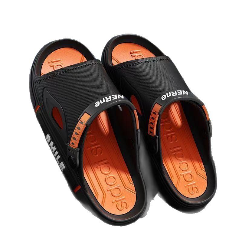 メンズ ビーチサンダル 夏 男性用 屋外 屋内 透気性 防水 防滑 PVC素材 一枚履き シューズ フラットタイプ 黒オレンジ 黒緑 ホワイト ベージュ 軽量 普段使い ストリートファッション ビッグシルエット 吸湿速乾 クッション性