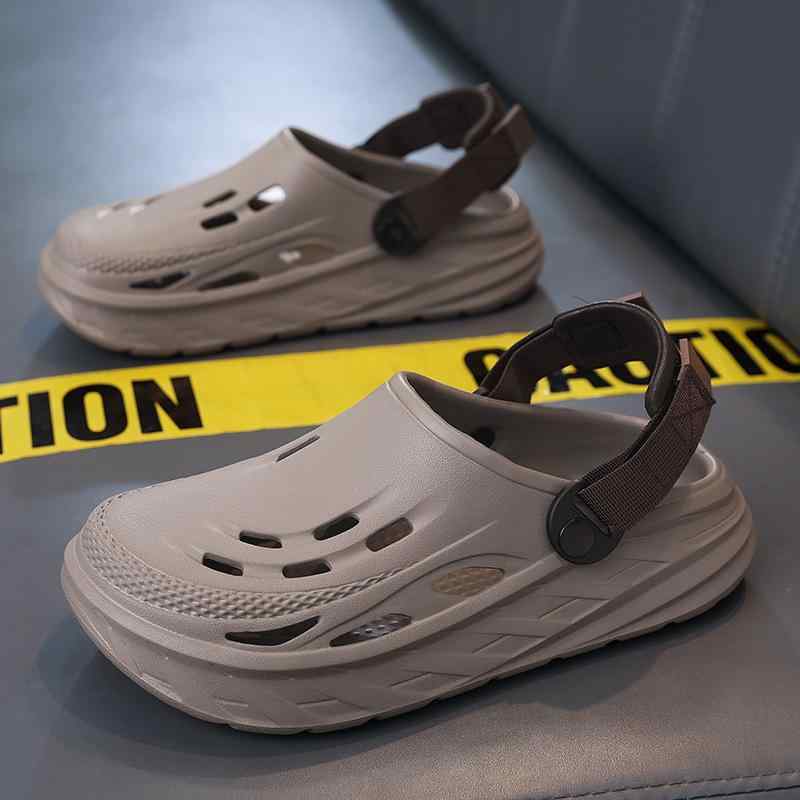 メンズ サンダル EVA 素材 男性用 洞洞シューズ ルーズフィット クロッテッドデザイン 透気性 軽量 防水 ビーチサンダル 夏用 ブラウン ブラック ホワイト 丸トゥ フラットソール ラフスタイル 屋外 低筒 セットオン メンズシューズ ピュアカラー