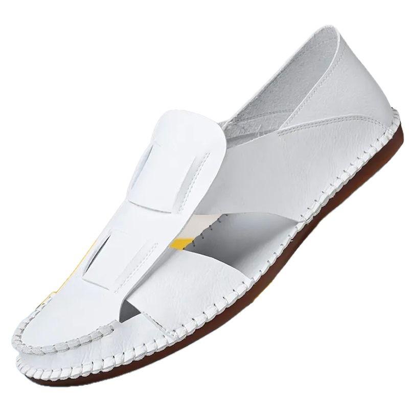 メンズサンダル 夏用 男性用 ビーチサンダル 防水 防滑 透気性 ソフトソール 軽量 超繊維素材 プラスチックソール シンプルスタイル 包頭デザイン ブラック ホワイト クロスボーダー 輸出向け 現貨在庫 SGS検査済み セットフット 38-44サイズ