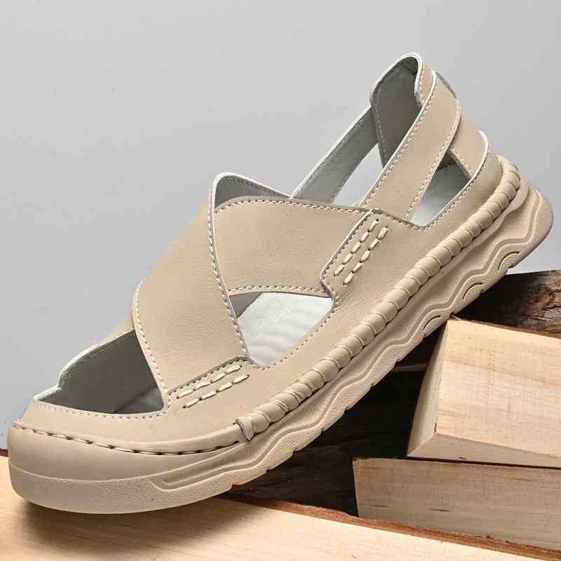 メンズ サンダル 夏 透気 手縫い 男性用 セットフット 外履き レジャー ビーチシューズ ラバーソール 砂色 ブラック 包頭 スタイル 軽量 吸湿速乾 伸縮性 ハイエンド デザイン カジュアル 足元ファッション