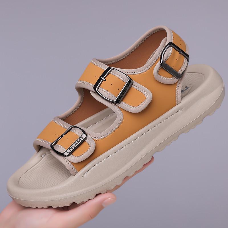 メンズ 露趾サンダル ビーチシューズ 軽量 EVAソール トレンドカジュアル 防滑 超繊維 ファブリック ラバー 春夏 ブラック イエロー オレンジ カーキ ブルー ミルクホワイト ホワイト ユニセックス 青年向け 調整可能 ストラップ 屋外 ビーチ プ