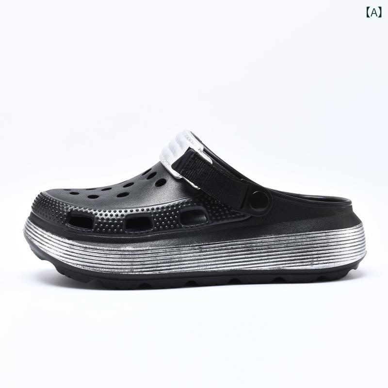 メンズサンダル 男性用 夏用 EVA素材 透気性 耐久性 防滑 増高 運動スタイル ビーチサンダル アウトドアシューズ 普段使い 軽量 柔軟 丸頭 4cmヒール 切り替えデザイン ブラックシルバー ミリタリーグリーン カーキゴールド グレー 通年対応可能