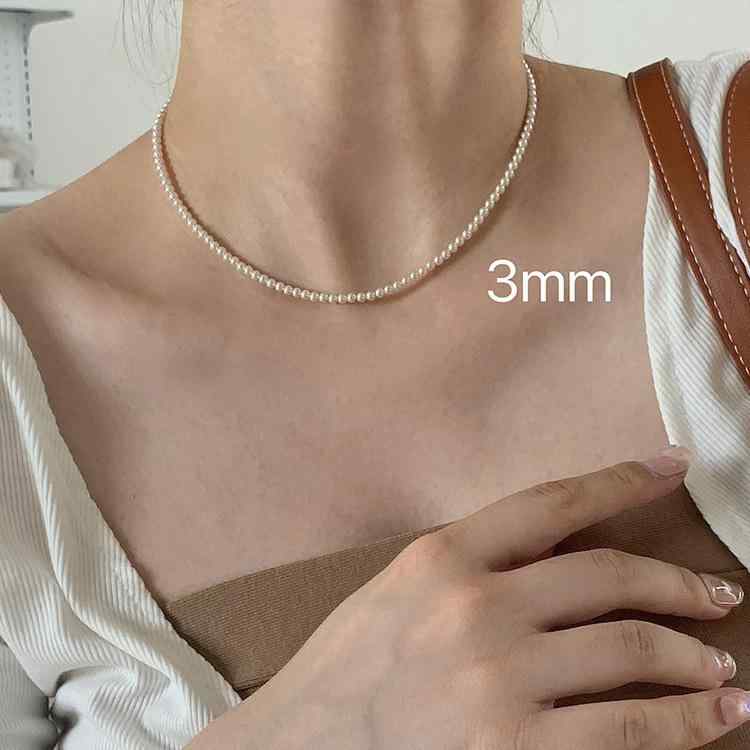 Boulder - ネックレス 女性用 2mm パール チェーン 蛇骨 高級感 復古 個性 シンプル 百搭 気質 ファッション 鎖骨 アクセサリー 接触冷感 電気メッキ加工 真珠母貝 ジュエリー かわいい 夏 アクセサリー 軽量 伸縮性 ピンク系 アイボリー クリア シルバ