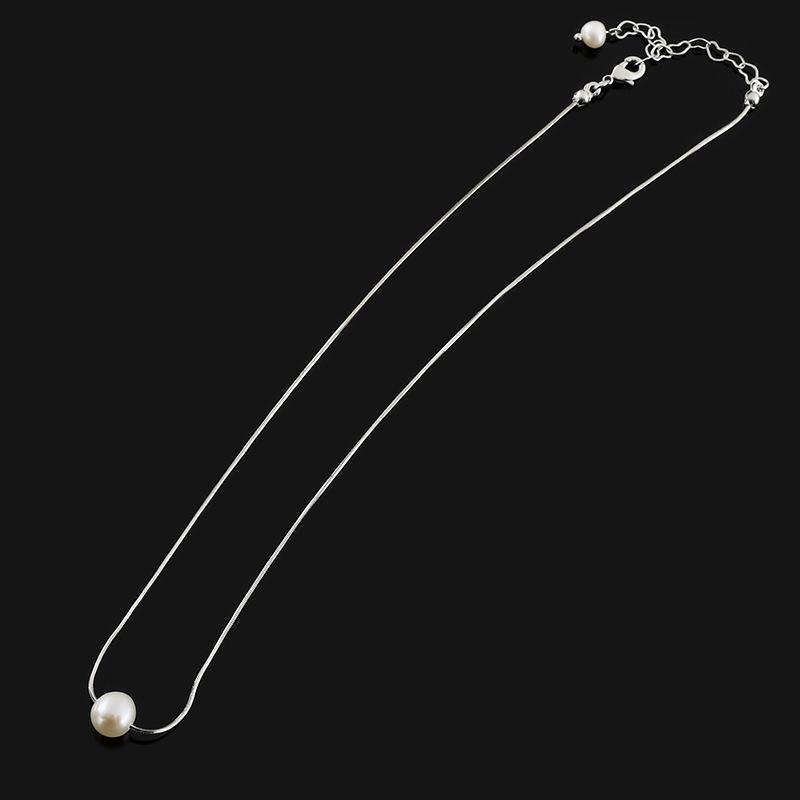 Pearl White - ネックレス 女性用 天然淡水パール シングルストーン 短丈 シンプル 鎖骨チェーン 蛇骨鎖 調整可能 31cm 40cm 9mm 10mm 直径 ファッション 通勤 夏 天然素材 幾何学 自然 ミックス 百搭 アクセサリー