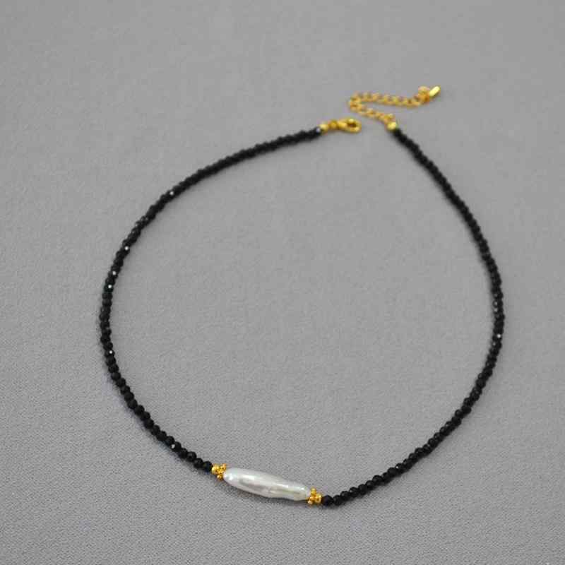 Rhodolite - ネックレス 女性用 シンプル ブラック イミテーションパール バロック風 不規則 シルバー チェーン 鎖骨 チェーン 手作り 幾何学 デザイン 軽量 10g ファッション 通勤 普段使い 秋 冬 秋冬 自然 素材 母貝 41cm 50cm 調整可能 人気