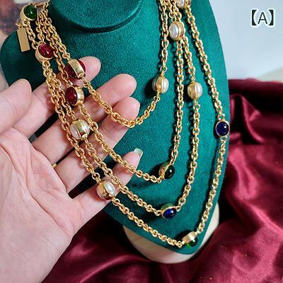 Cubic Zirconia - レディース ネックレス ヴィンテージ バロック ダブルフェイス ガラス ビーズ パール ロングチェーン レイヤード アクセサリー 合金 電気メッキ加工 秋 幾何学 モダン スタイリッシュ 普段使い 軽量 キラキラ 華やか