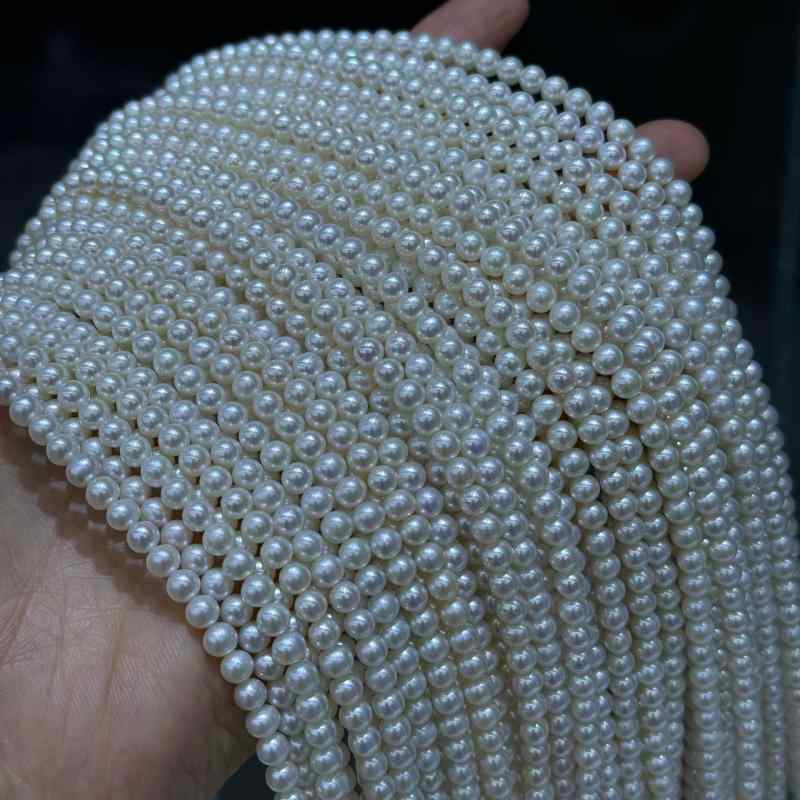 淡水パール ネックレス 女性用 天然 ほぼ丸形 強光沢 4-5mm ベビーパール 散珠 アクセサリー DIY 925銀 アクセサリー 白 31-40cm 調整可能 清新 甘美 ナチュラル スタイル 春夏 軽量 シンプル ジュエリー