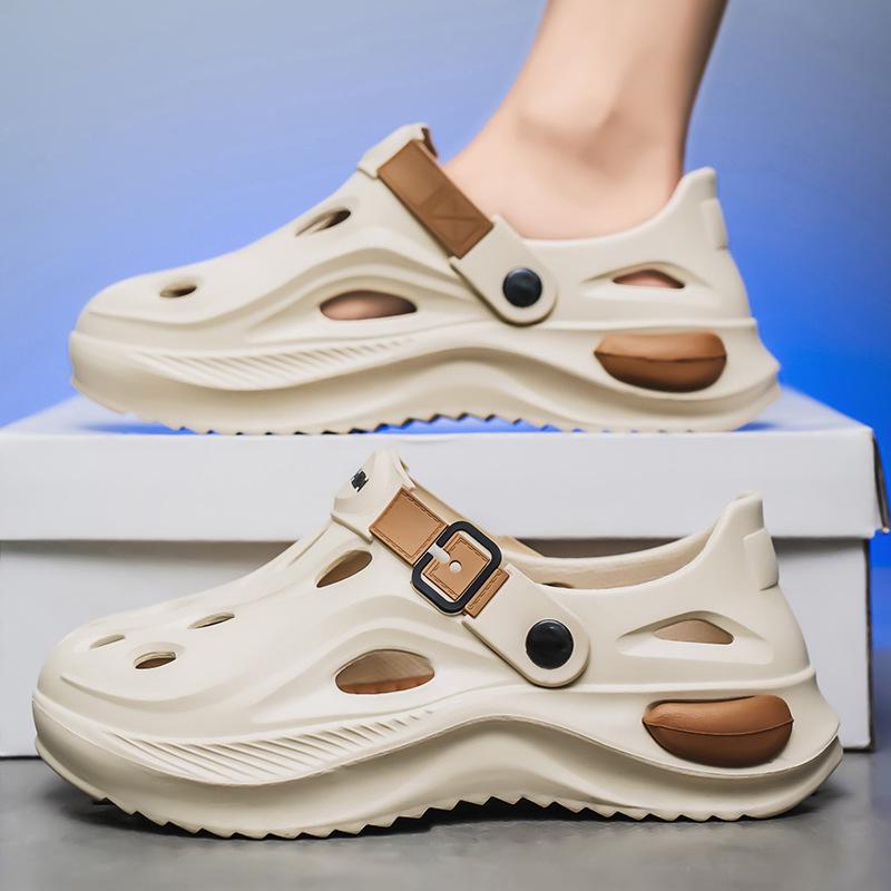 メンズ 夏季 サンダル 包頭 クロッギ風 クッション 軽量 EVA 素材 透気性 ドライブ シューズ アウトドア ビーチ シューズ フラット ラウンドトゥ シングルレイヤー ソリッドカラー 青春 カジュアル スタイル グリーン ブラック オレンジ ブラウ