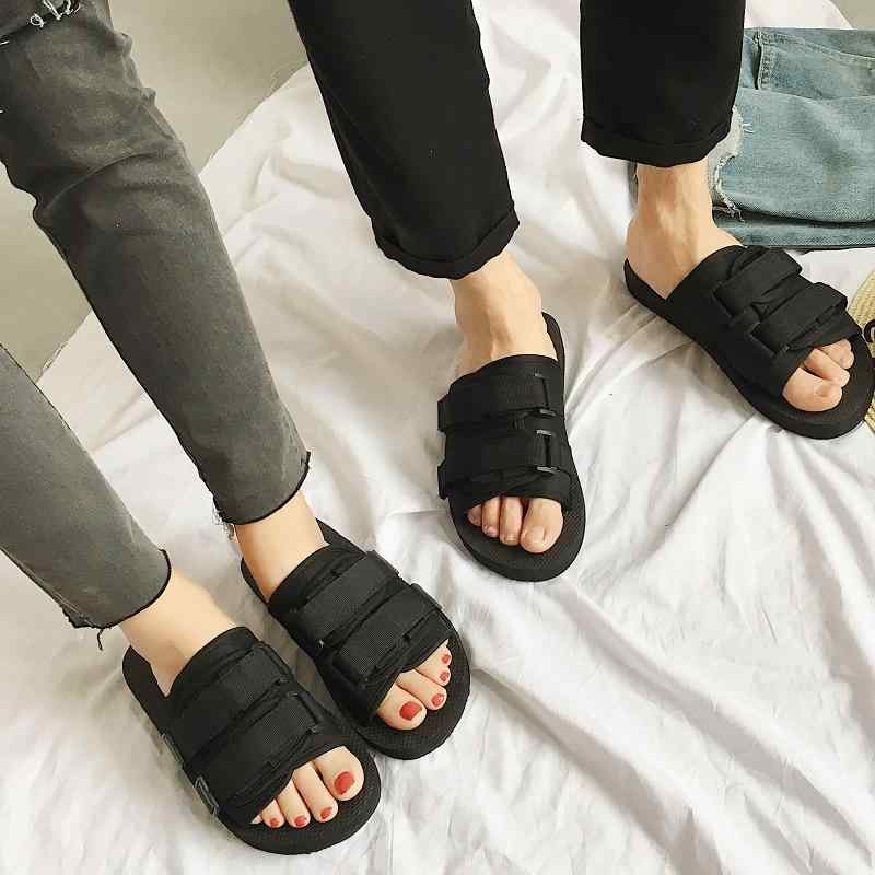 サンダル 男女兼用 夏季 ビーチシューズ 屋外用 防滑 平底 一文字 メンズ レディース ファッション 帆布素材 PVCソール 軽量 伸縮性 吸湿速乾 ブラック ベトナム風 魔術テープ 閉じ キャンバス クッション性 通勤 通学 普段使い カジュアル 休
