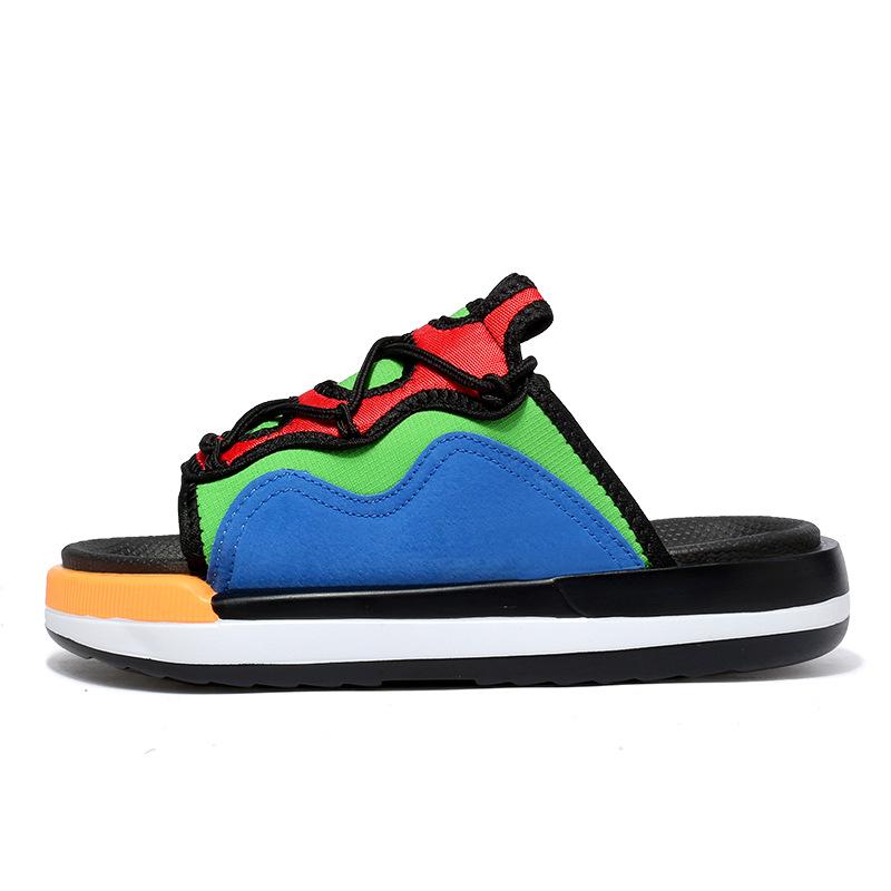 メンズ ドラッグシューズ 夏用 厚底 耐久性 混合素材 青春潮流 運動 休闲 通勤 普段使い 軽量 吸湿速乾 露趾 ブルー グレー ブラック ベージュ