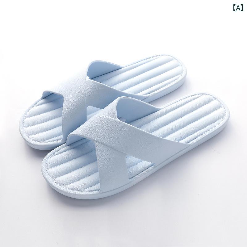 ルームサンダル 男女兼用 夏用 防滑 PVC 透気 耐磨 減震 ソフトソール 浴室用 室内用 クッション性 軽量 ロマンチック 浅ブルー 紫 ピンク グレー ネイビー フラット 普通厚 一文字 成人気 情侣 家用 クール 快適 日常使い 通気性 衝撃吸収