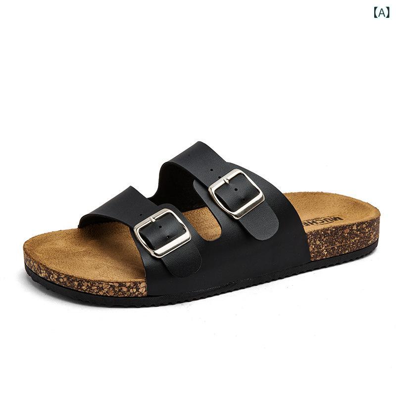 サンダル 男女用 ビーチサンダル 厚底 軟木底 夏用 ビーチシューズ ビーチサンダル メンズ レディース ユニセックス 黒 茶色 白 人工皮革 履き込み式 軽量 クッション性 休暇用 歩きやすい シンプルカラー 吸湿速乾 伸縮性 快適フィット 外出用 カ