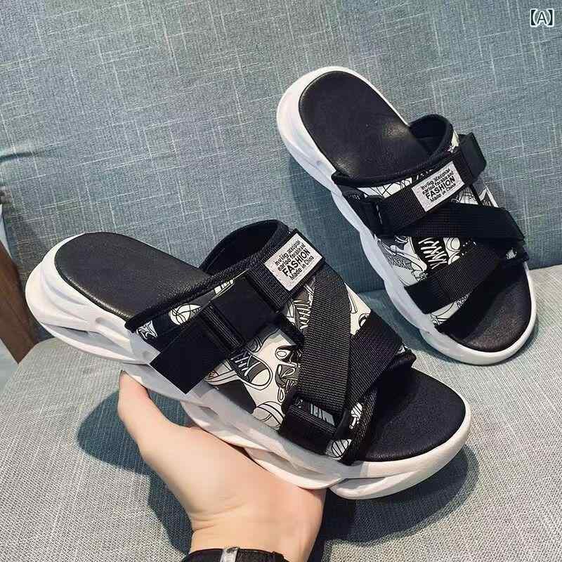 メンズ ビーチサンダル 情侣 ソフトソール 魔術テープ トレンド 学生用 防滑 屋外 超繊維 シューズ トップス レジャー 夏季 ブラック 赤 軽量 快適 歩行 ファッション アイテム クッション 耐久 ビーチ アクティビティ シューズ メンズ 足元 コ