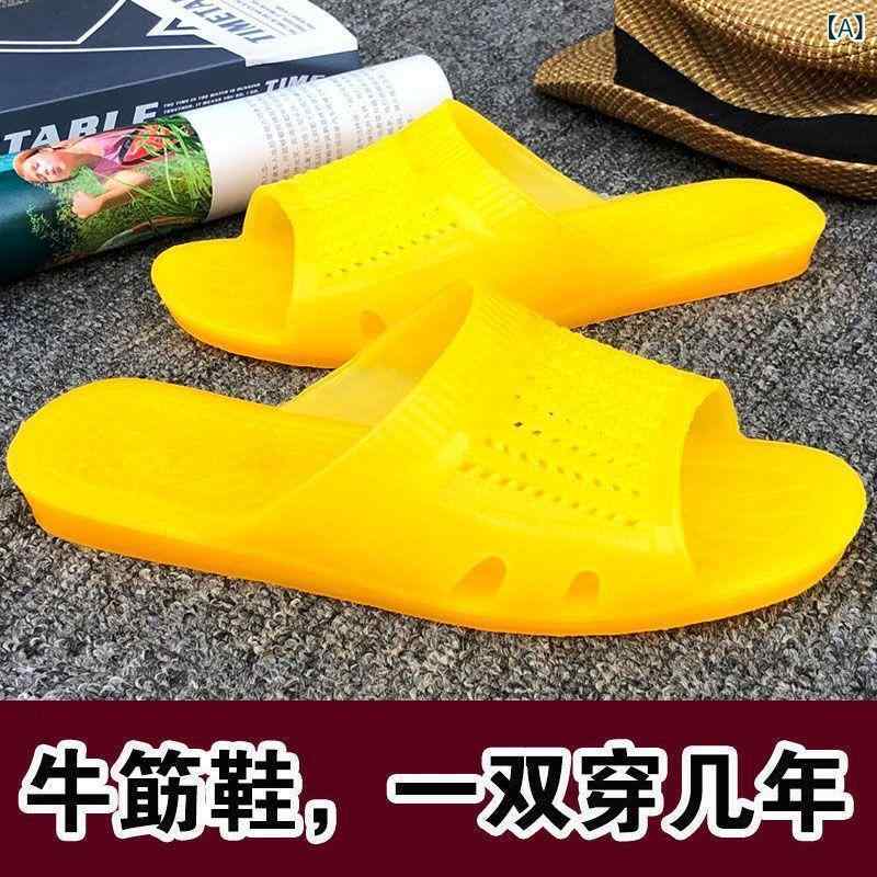 Holly'S Sole - メンズ ビーチサンダル 復古スタイル 中年向け 部屋着 浴室用 黄色 PVC素材 耐摩耗 防滑 軽量 快適 通気性 春夏 イエロー 屋外 室内 カジュアル 足元保護 日常使い