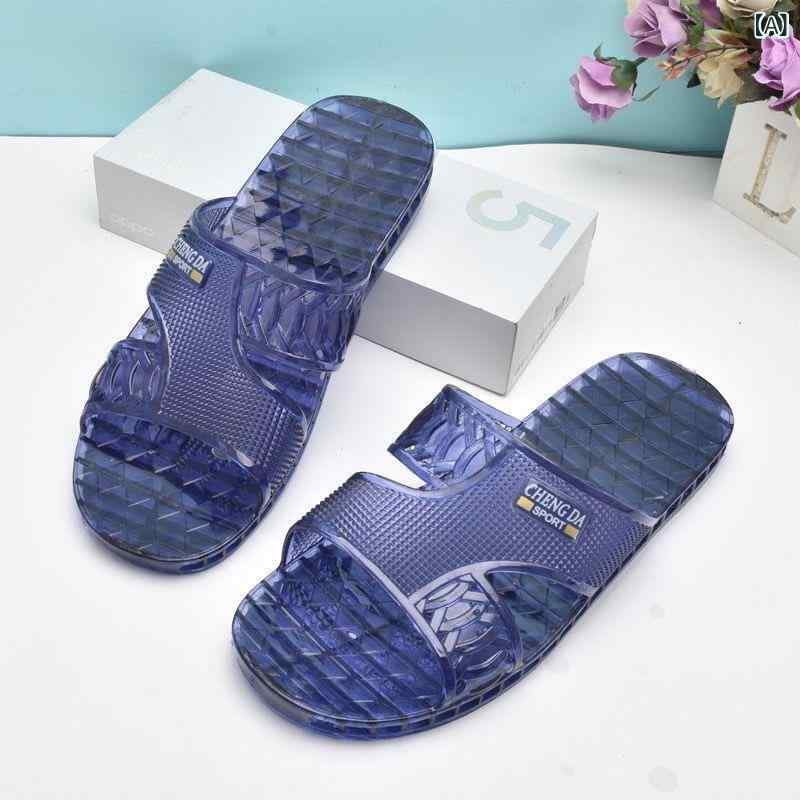 メンズ サンダル ビーチサンダル 男性用 夏 春夏 防水 透明 PVC 素材 ブルー グリーン ブラウン カラー 防滑 耐久性 耐摩耗 防臭 軽量 ビーチ プール 室内用 屋外用 ビッグサイズ 注塑加工 シンプル カラフル クリア ビニール 足元快適 普