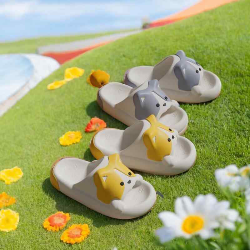 サンダル 男女兼用 かわいい犬柄 厚底 夏用 室内外 浴室 居家 クッション性 耐磨 防滑 PVC素材 軽量 吸湿速乾 切り替えデザイン ビーチサンダル ルームシューズ フラットシューズ ブラック グレー 通勤 普段使い アウトドア