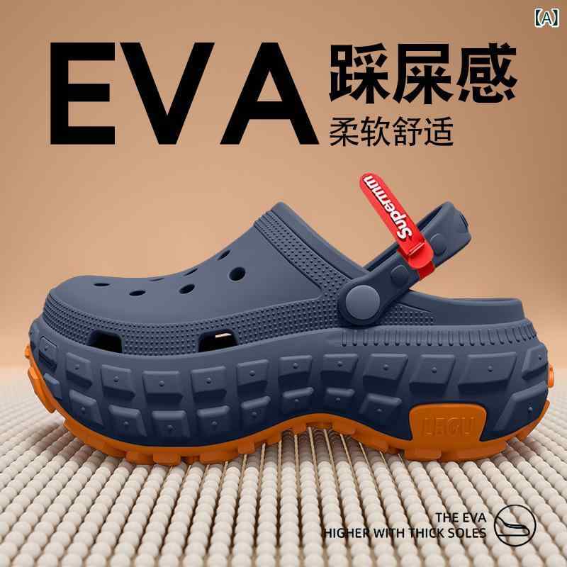 メンズサンダル 厚底クロッコ 男性用 夏季 防滑 耐摩耗 EVA素材 一体成型 丸トゥ 運動スタイル 通気性 軽量 セットオン 夏用 普段使い 屋外 運転対応 クローズドトゥ ナビー グレー カーキ ブラック 接触冷感 吸湿速乾 ヒール6cm