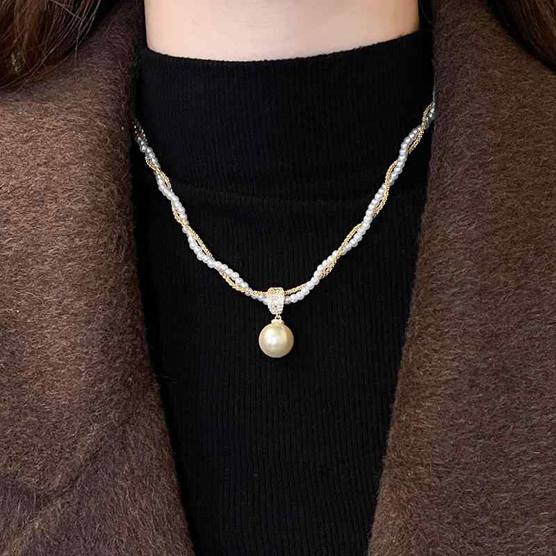SWAROVSKI - ネックレス 女性用 フレンチレトロ ゴールド 二層 巻きつけ パール チェーン 軽量 電気メッキ加工 高級感 ファッション 通勤 アクセサリー 春夏 かわいい 華やか レイヤード ゴールドカラー 合金素材 41-50cm 調整可能