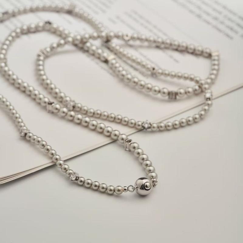 ネックレス 女性用 秋冬 珍珠 チェーン 長さ ルーズスタイル ジルコニア アクセサリー シンプル 幾何学 ファッション 通勤 金属 ビーズ 手作り 丸み 軽量 レイヤード トップスチェーン 首元飾り(4.0)