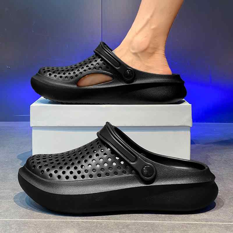 メンズサンダル EVA素材 軽量 透気性 厚底 包頭 フラットヒール 夏用 ビーチシューズ ラフスタイル 米白 卡其 ブラック 接触冷感 吸湿速乾 防水 普段使い インナーEVA クッション性 ソフトフィット 歩きやすい 屋外レジャー 青年向け シンプル