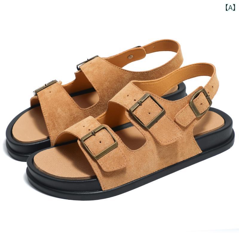 メンズサンダル 男性用 厚底 夏用 室内外両用 ドラッグシューズ 青春潮流 セットアップ トゥオープン 人造PU素材 PVCソール ブラウン ブラック スエード 軽量 通気性 吸湿速乾 普段使い アウトドア ビーチサンダル カジュアルシューズ 足元快適