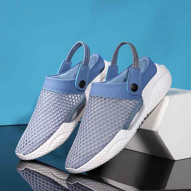 メンズ サンダル 男性用 包頭 ドラッグシューズ 防滑 スポーツ 休闲 インソール ビーチシューズ 網面 透気性 PU素材 ラバーソール 青春潮流 春夏 青年向け ブルー ブラック ホワイト