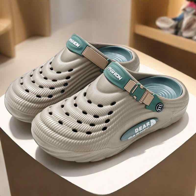 メンズ 洞洞靴 厚底サンダル 夏季 防滑 包頭 クロッケンサンダル ビーチシューズ 運動 休間 EVA素材 軽量 吸湿速乾 丸頭 低ヒール 衝色デザイン 着脱簡単 大きめサイズ 白色 グレー ブルー グリーン ブラウン ブラック 通勤 通学 アウトドア