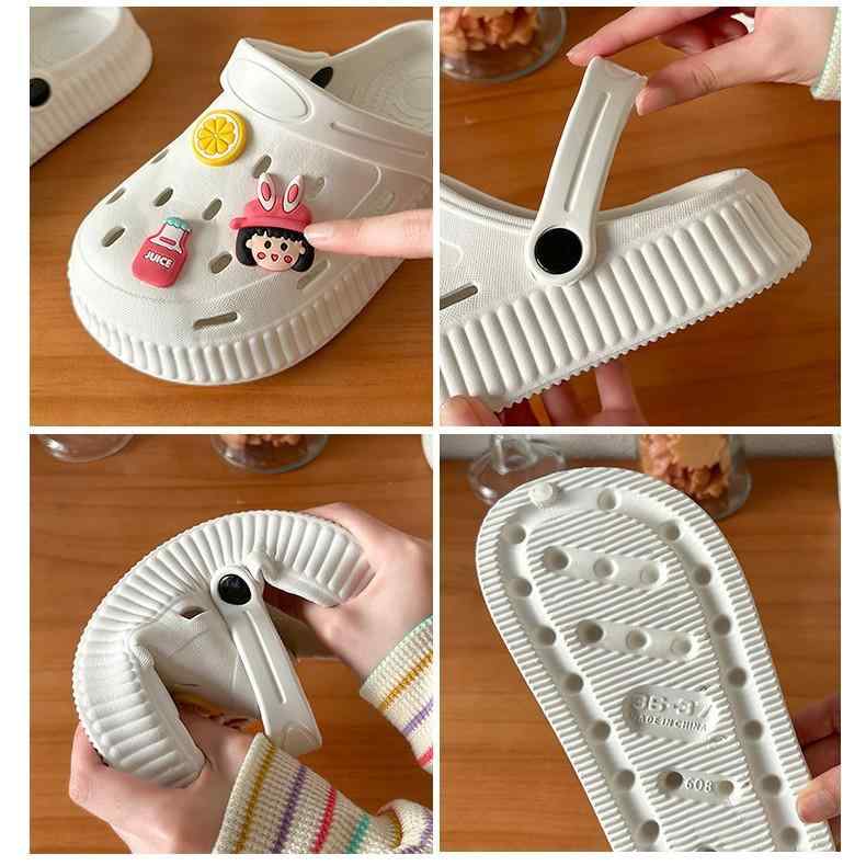 サンダル 男女兼用 厚底 防滑 EVA素材 包頭 洞洞 透気 耐磨 切り欠き 卡通柄 ピンク ブラック ホワイト グレー 日常 休闲 夏 ビーチ ガーデン 室内履き 軽量 伸縮性