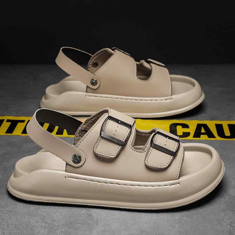 メンズ 厚底サンダル 男性用 ビーチサンダル 夏用 快適 歩きやすい 歩行時 身長調整 透気性 足ケア 超繊維 皮革調 ブラック ベージュ 軽量 伸縮性 吸湿速乾 オープンタイプ セットオン 防水加工 普段使い アウトドア 休日 コーディネート