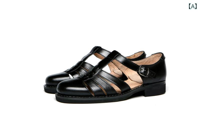 メンズサンダル ビジネスシューズ 男性用 真皮 牛革 厚底 防滑 包頭 透気 揉底 黒 茶色 春夏 ビジネスカジュアル 通勤 通年使用 軽量 快適 父用 中高年