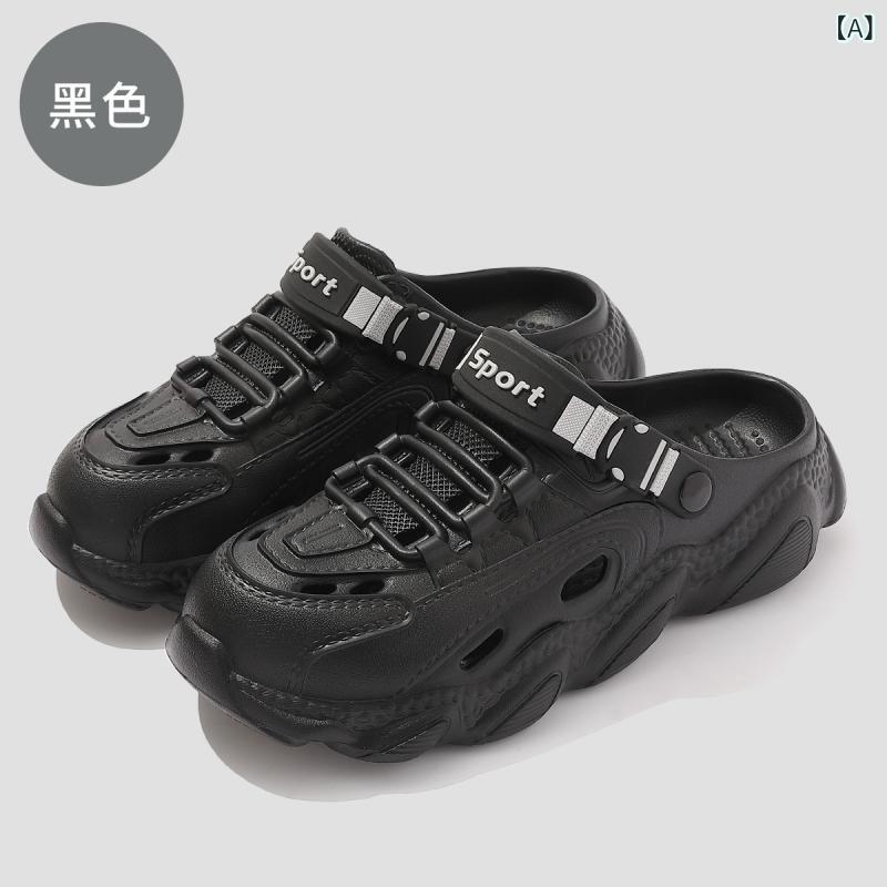 メンズサンダル EVA素材 厚底 黒 透気 防滑 丸型トゥ 運動スタイル 丸型ヒール 加厚 ソリッドカラー 注塑加工 平底 筒型 セットオン 軽量 夏用 ビーチシューズ ウォーターシューズ トレッキングシューズ ストリームシューズ アウトドア 普段使い