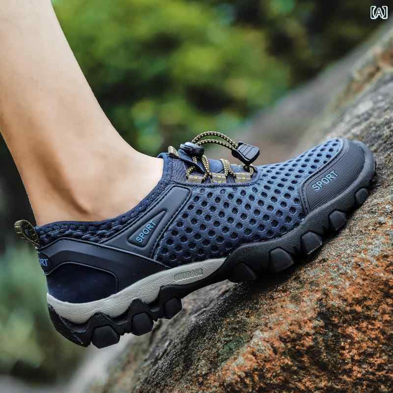 メンズ 沙滩サンダル メッシュ 透湿 通気性 防滑 夏用 男性用 軽量 ラバーソール ブルー ブラック グレー ミリタリーグリーン ハイキング 旅行 靴