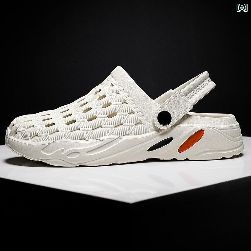 メンズサンダル 厚底 防滑 EVA素材 防水 透気 増高 包頭 ビーチサンダル 男性用 ドラッグシューズ 米白 ブルー ブラック グレー 夏用 普段使い 軽量 耐摩耗 外履き ストラップ式 メンズシューズ ファッションサンダル カジュアル ストリートスタ