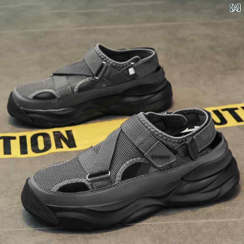Holly'S Sole - メンズサンダル 夏用 メンズ 男性用 スポーツ ドライバー 運転 通勤 ビジネス 軽量 メッシュ 網布 超軽量 透気性 柔軟底 ソフトソール 防水 防滑 増高 インソール ハイウエスト グレー ブラック ベージュ ビーチ ビーチサンダル アウトドア 屋外