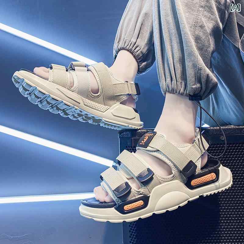 メンズサンダル 男性用 厚底 スポーツシューズ 夏 海辺 ビーチシューズ 沙滩鞋 防水 軽量 人造PU 素材 米色 ブラック ホワイト 春夏 秋冬 通勤 普段使い アウトドア 切り替え デザイン 包頭 スタイル 再生繊維 吸湿速乾 伸縮性 高級感 ハイウ