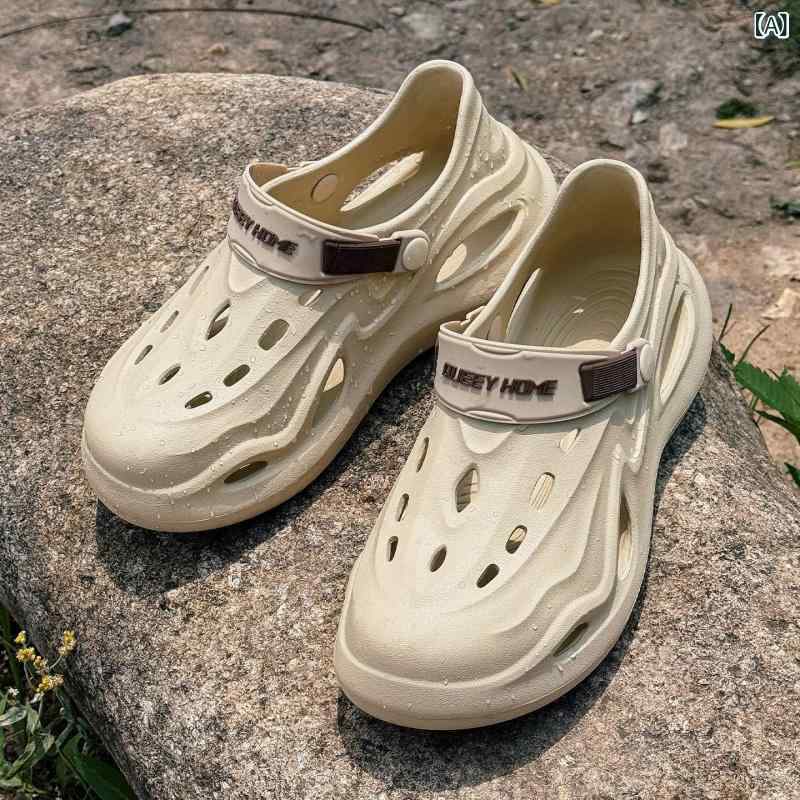 メンズサンダル 洞洞靴 ドライビングシューズ 釣り用 ビーチサンダル 透け透け メンズサンダル 厚底 包頭 メンズサンダル EVA素材 防滑 運動シューズ 夏用 春夏 秋用 シンプルデザイン イボリー ホワイト ブラック 軽量 通気性 伸縮性 吸湿速乾