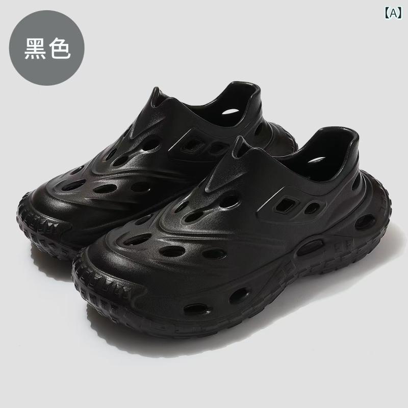 メンズサンダル 厚底 防滑 透気 増高 EVA素材 丸トゥ ラウンドトゥ ホロウデザイン 運動スタイル 夏用 運転 釣り アウトドア ビーチサンダル 耐摩耗 包頭 ブラック グレー グリーン 軽量 厚手 フラットヒール 3cm以上 インジェクションソール