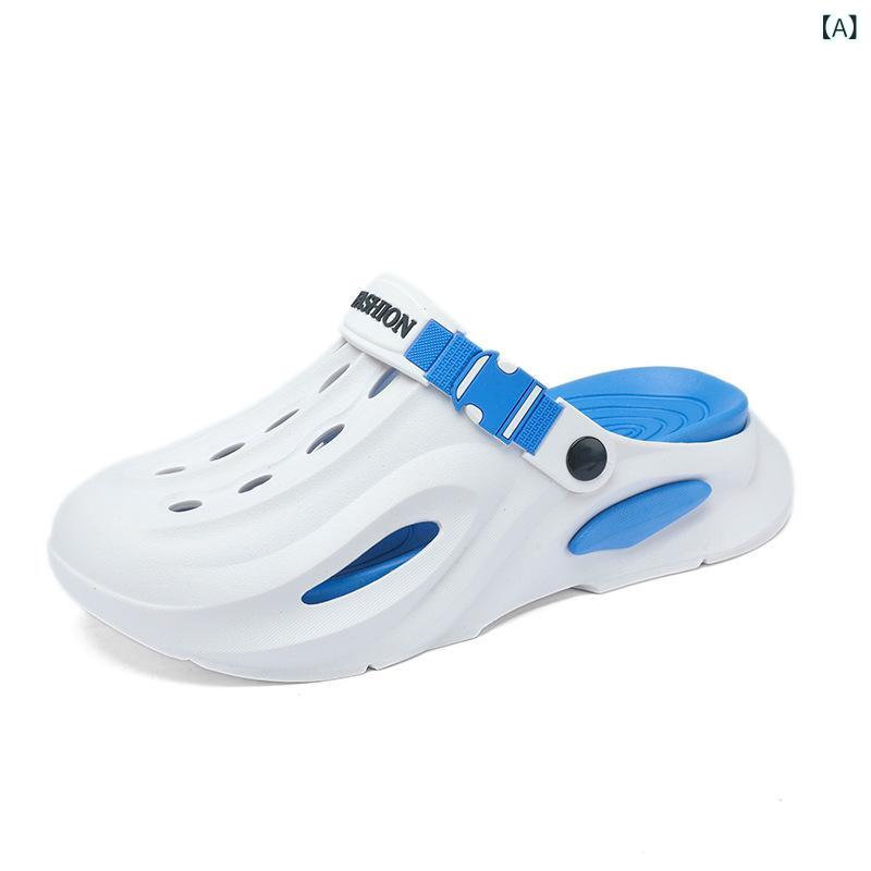 メンズ 洞洞靴 EVA 厚底 増高 スポーツ 包頭 サンダル 透気性 防水 防滑 丸頭 空孔 厚み 夏 グレー ブラック グリーン ブラウン ホワイト オリーブ 紫 ライトカラー ラウンドトゥ ビーチサンダル 軽量 履き心地 丸み デザイン 休日 普段使