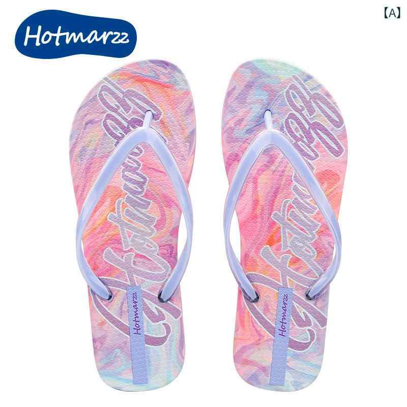 レディース 人字サンダル 淑女スタイル ビーチサンダル 防水 防滑 耐磨 PVC素材 手绘柄 日常使い 軽量 浅紫色 白色 平底 夏用