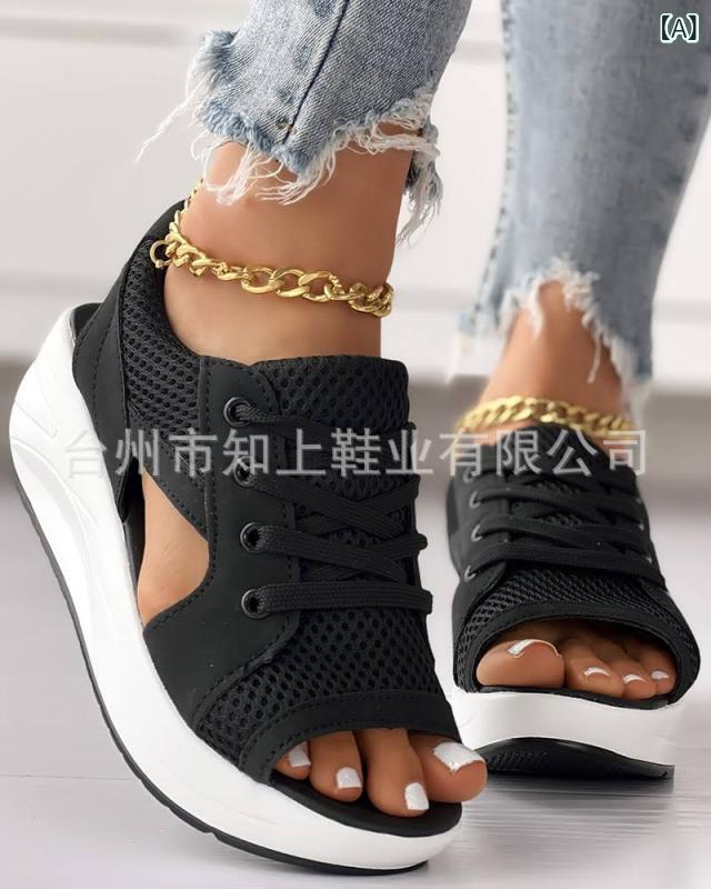 サンダル 女性用 魚口 フライニット メッシュ 網布 切り替え デザイン ラバーソール ゴム底 ビーチ サマー 黒 蛍光緑 ピンク 紫 青 夏用 ビッグサイズ 軽量 通気性 抜群 普段使い アクティブ スタイル 欧米風 カジュアル 足元 リラックス 快適