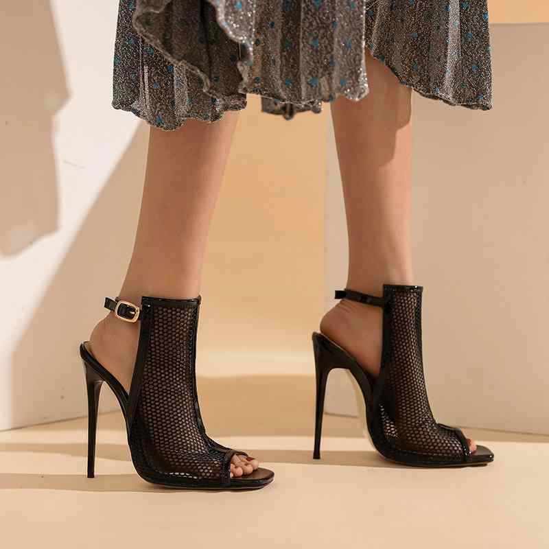 サンダル 女性用 春夏 網纱 レースアップ 超高 細ヒール 魚口 オープントゥ アンクルストラップ 防水台 スエード ラバーソール ホワイト ブラック 軽量 通気性 伸縮性