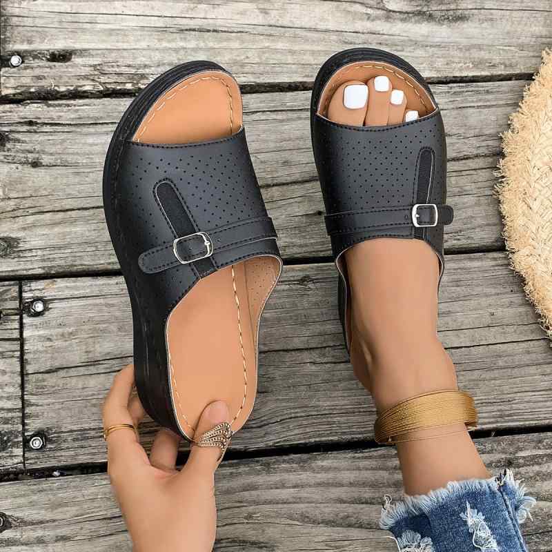 サンダル 女性用 大きいサイズ 厚底 オープントゥ ストラップ ワンピースヒール ビーチサンダル 黄色 白色 ブラック フラワー柄 赤 丸トゥ PU素材 ゴム底 春夏 軽量 通気性 普段使い カジュアル(3.0)