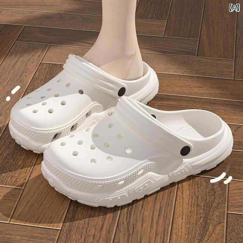 サンダル 男女兼用 EVA素材 厚底 防滑 包頭 ルーズフィット 夏用 軽量 クッション性 吸湿速乾 通気性 ビーチサンダル 日常使い ピンク ブラック ホワイト ベージュ 柄入り ソフト素材 歩きやすい 厚手 注塑加工 厚底クッション ルームシューズ