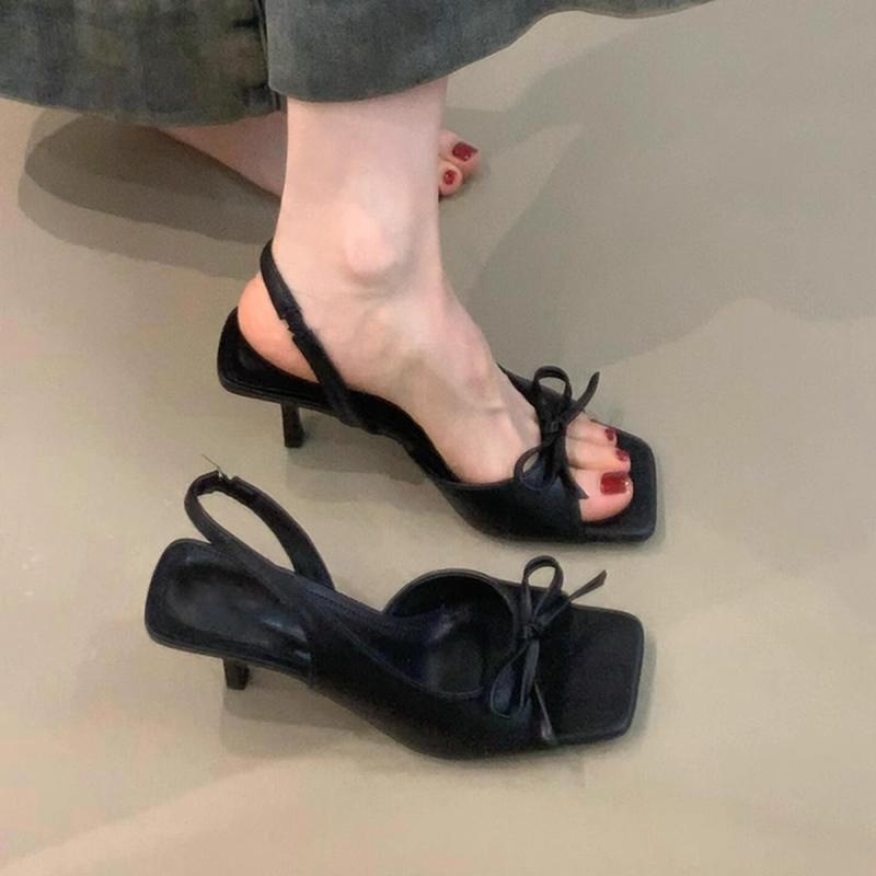 サンダル 女性用 夏 白色 ブラック 花柄 接触冷感 軽量 ハイヒール 細ヒール 5cm ハイウエスト ストラップ バタフライボウ バックストラップ オープントゥ スクエアトゥ ストラップサンダル 気品 クール 吸湿速乾 伸縮性 通勤 普段使い アウトド