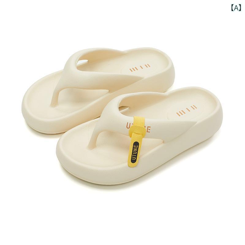 人字サンダル 男女兼用 厚底 夏用 防滑 EVA素材 クリームホワイト ビタミンオレンジ ブラック シルバー ビーチサンダル 屋外用 日常レジャー 軽量 快適フィット 歩きやすい インソールクッション 男女ペア ユニセックス 屋内外対応 吸水速乾 シンプ